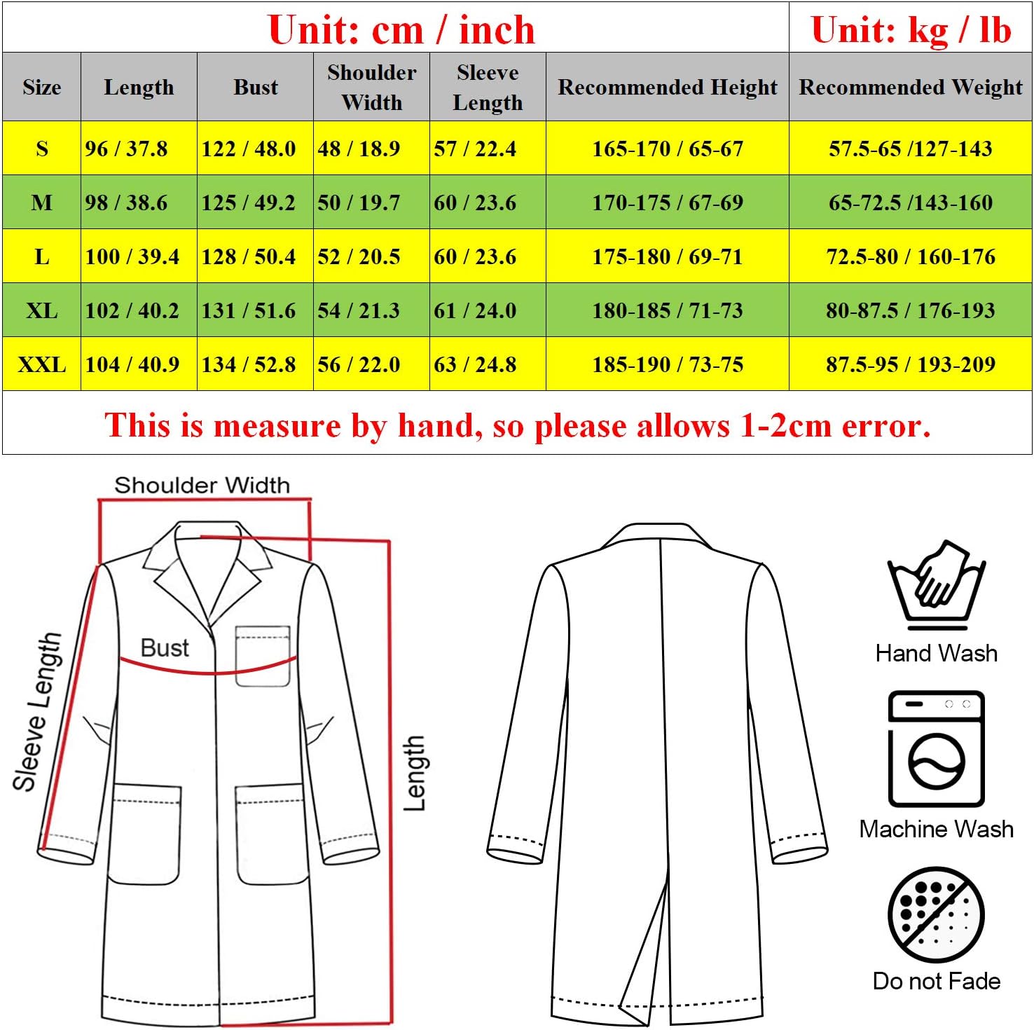 Blouse Laboratoire Blanche Homme Femme, Chimie Manches Longues, Vêtements de Travail en Coton pour Adulte Etudiant S Blanc