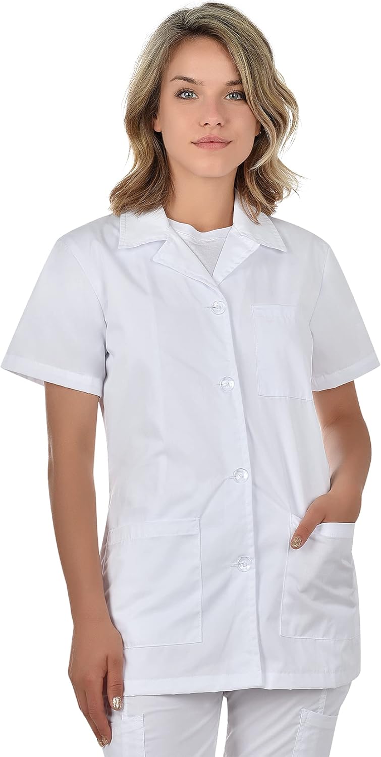 B-well Gabi Blouse Medicale Femme Blouse de Travail Femme Uniforme Médical Femme Manches Courtes Col en V avec Boutons Blanc M