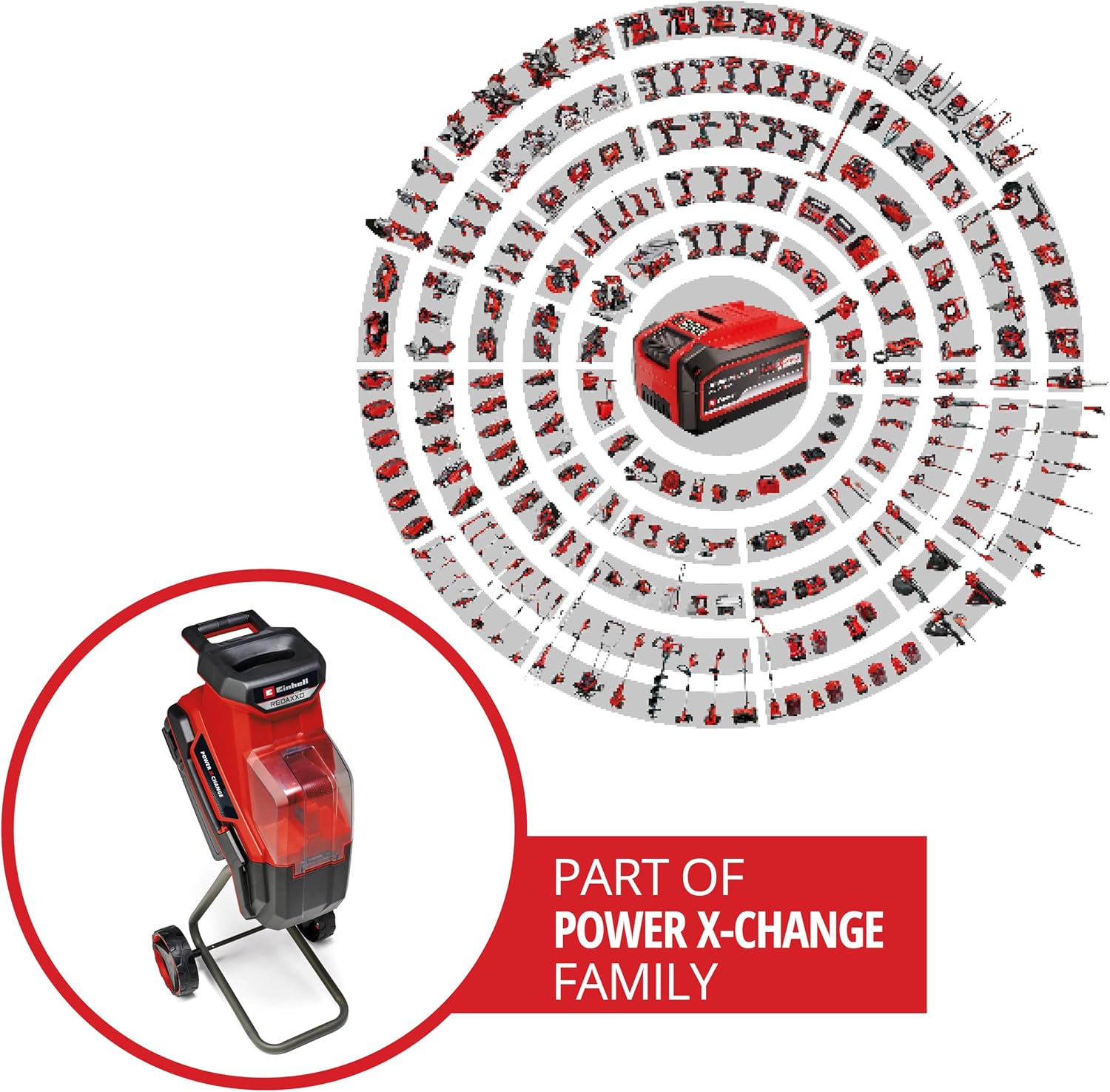 Broyeur de végétaux à lames sans fil REDAXXO 36/25 - PXC - 36 V - branches max - 25 mm - 3 lames réversibles acier - sac 55 L - poignée de transport - poussoir Solo: Sans Batterie ni Chargeur