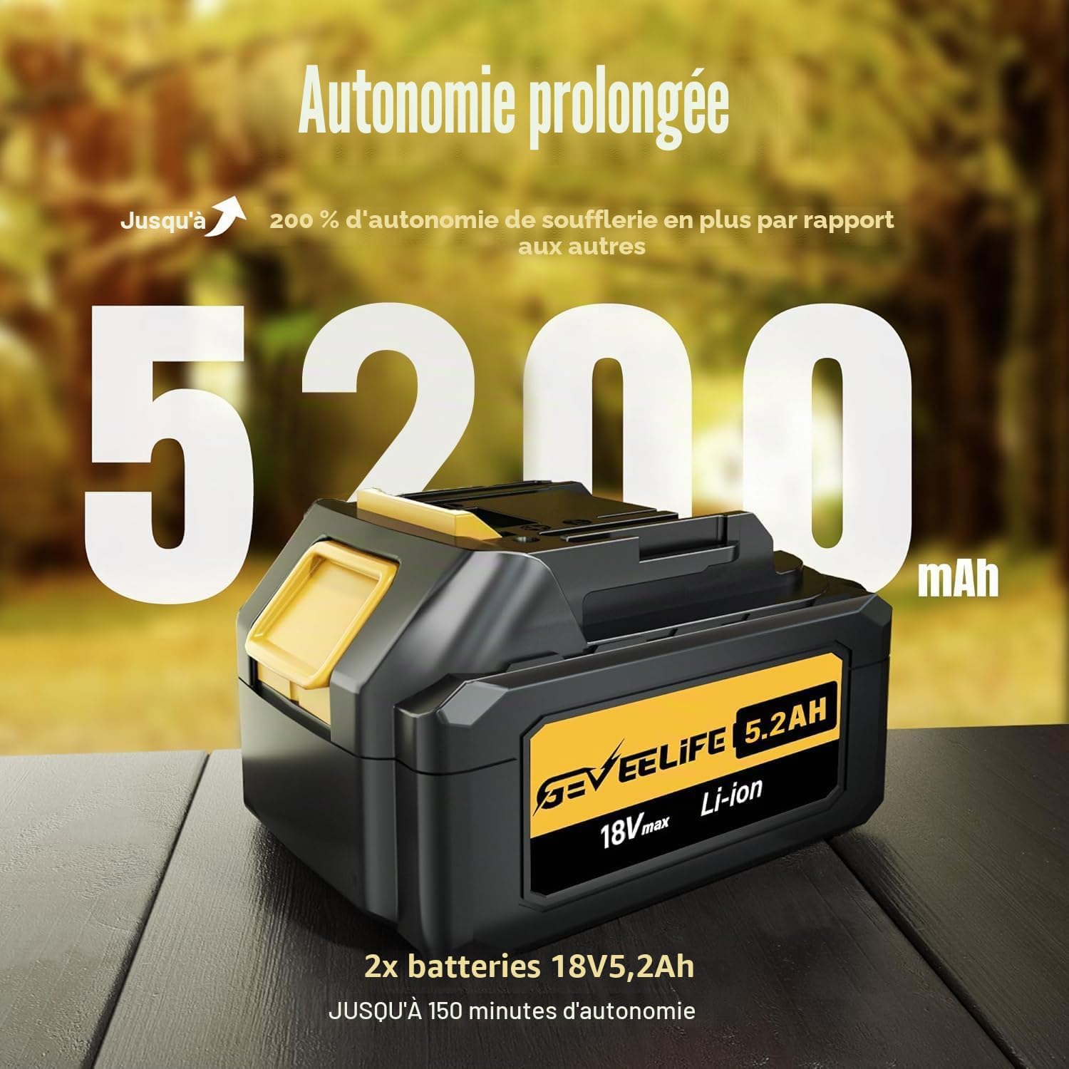 GEVEELIFE Souffleur électrique 20 V 257 km/h avec 3 Vitesses et 2 Batteries de 5,0 Ah pour Jardin, Feuilles, poussière et Neige (Batterie Incluse), Jaune 20V Laubbläser