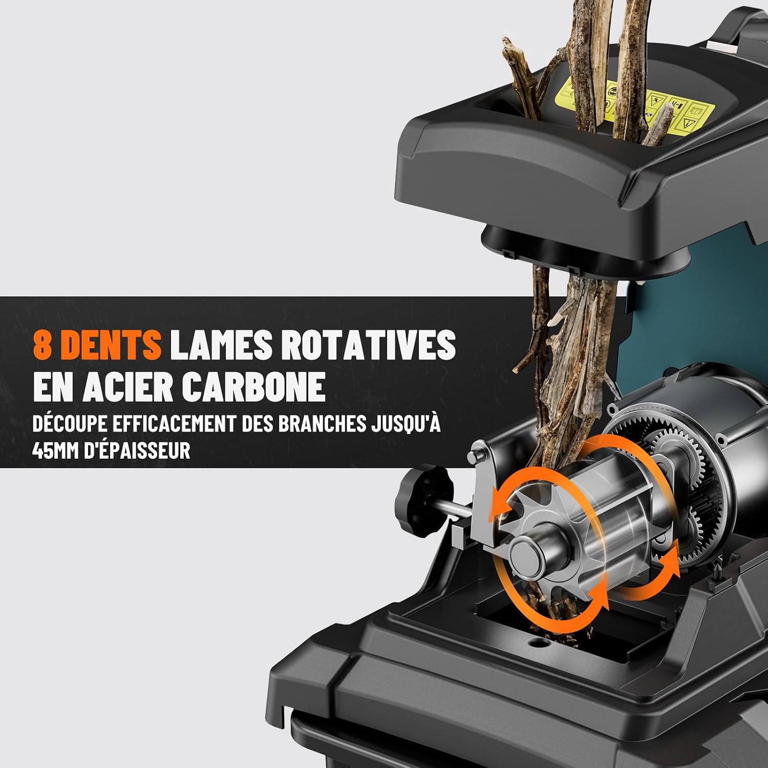 DOVAMAN GT10 Broyeur de Jardin Silencieux, Rouleau à 6 Dents, Ratio de Broyage 18:1, 2800W Moteur Sans Balais, Broie jusqu'à 45mm, 88dB, 55L Bac, Broyage Sans Effort du Déchets de Jardin 55L B-Bleu