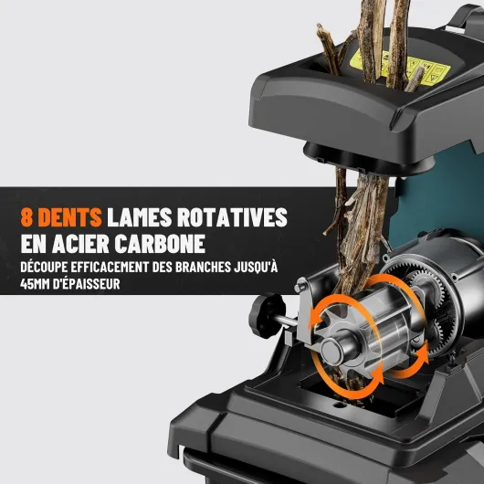 DOVAMAN GT10 Broyeur de Jardin Silencieux, Rouleau à 6 Dents, Ratio de Broyage 18:1, 2800W Moteur Sans Balais, Broie jusqu'à 45mm, 88dB, 55L Bac, Broyage Sans Effort du Déchets de Jardin 55L B-Bleu